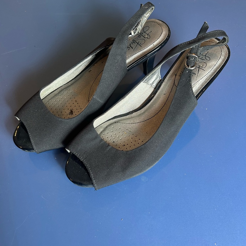 Life Stride Black Peep-Toe Slingback Heels